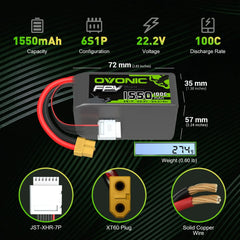 2 × Ovonic Batteria LiPo 6S 1550mAh 100C XT60 – 22.2V
