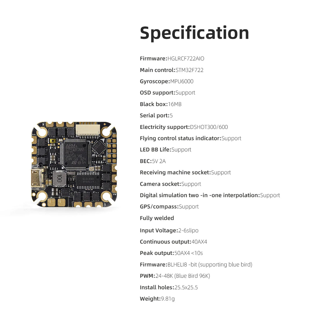 Hglrc Specter 40A 4-6S MPU6000 AIO Drone24Hours