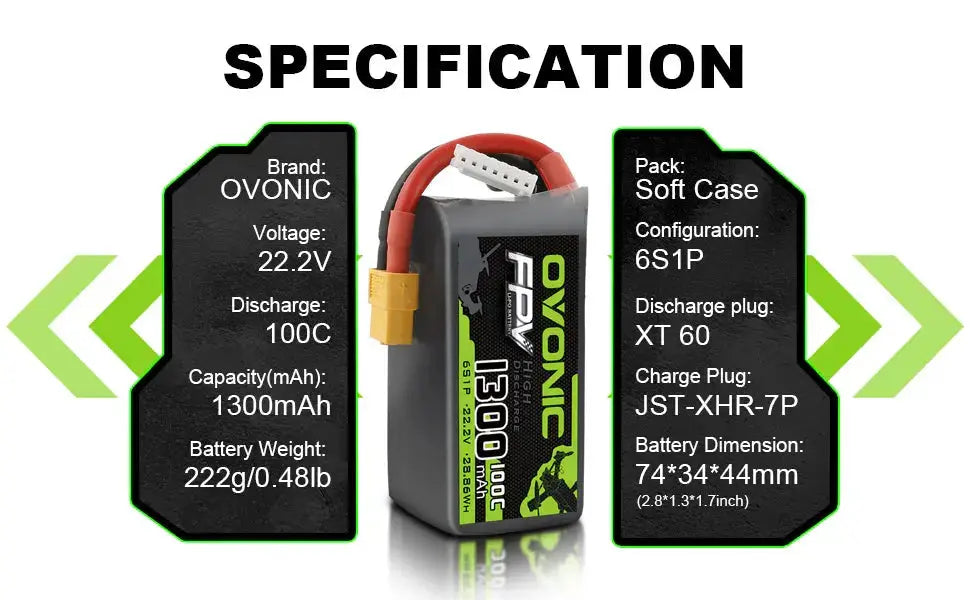 4×Ovonic 100C 6S 1300mAh 22.2V XT60 ovonic