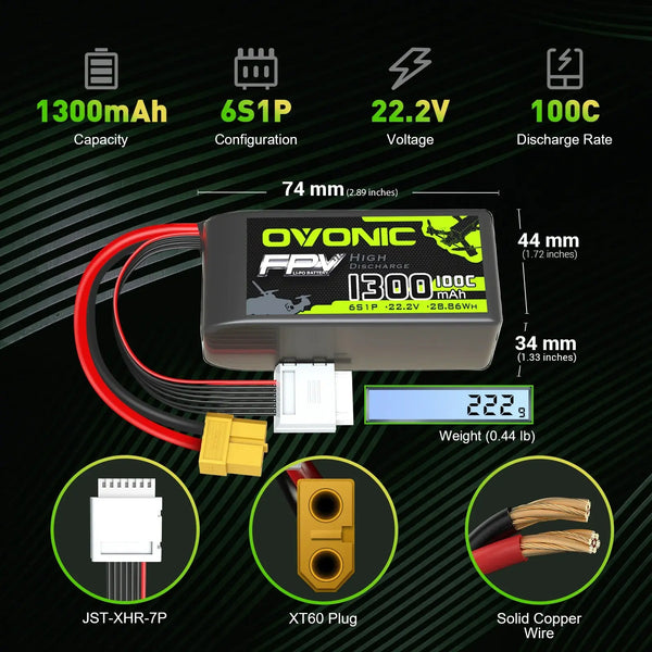 4×Ovonic 100C 6S 1300mAh 22.2V XT60 ovonic
