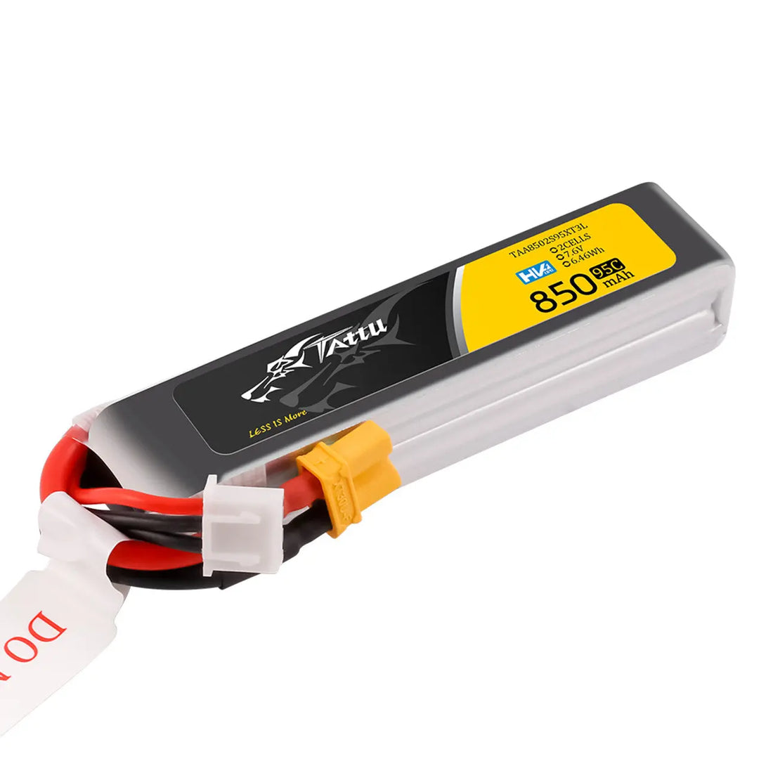 Batteria Lipo Tattu 850mAh 2S 7.6V HV 95C Long Pack con spina XT30 Tattu & Gens Ace