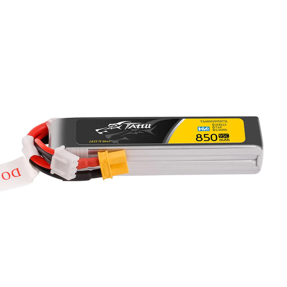 Batteria Lipo Tattu 850mAh 2S 7.6V HV 95C Long Pack con spina XT30 Tattu & Gens Ace