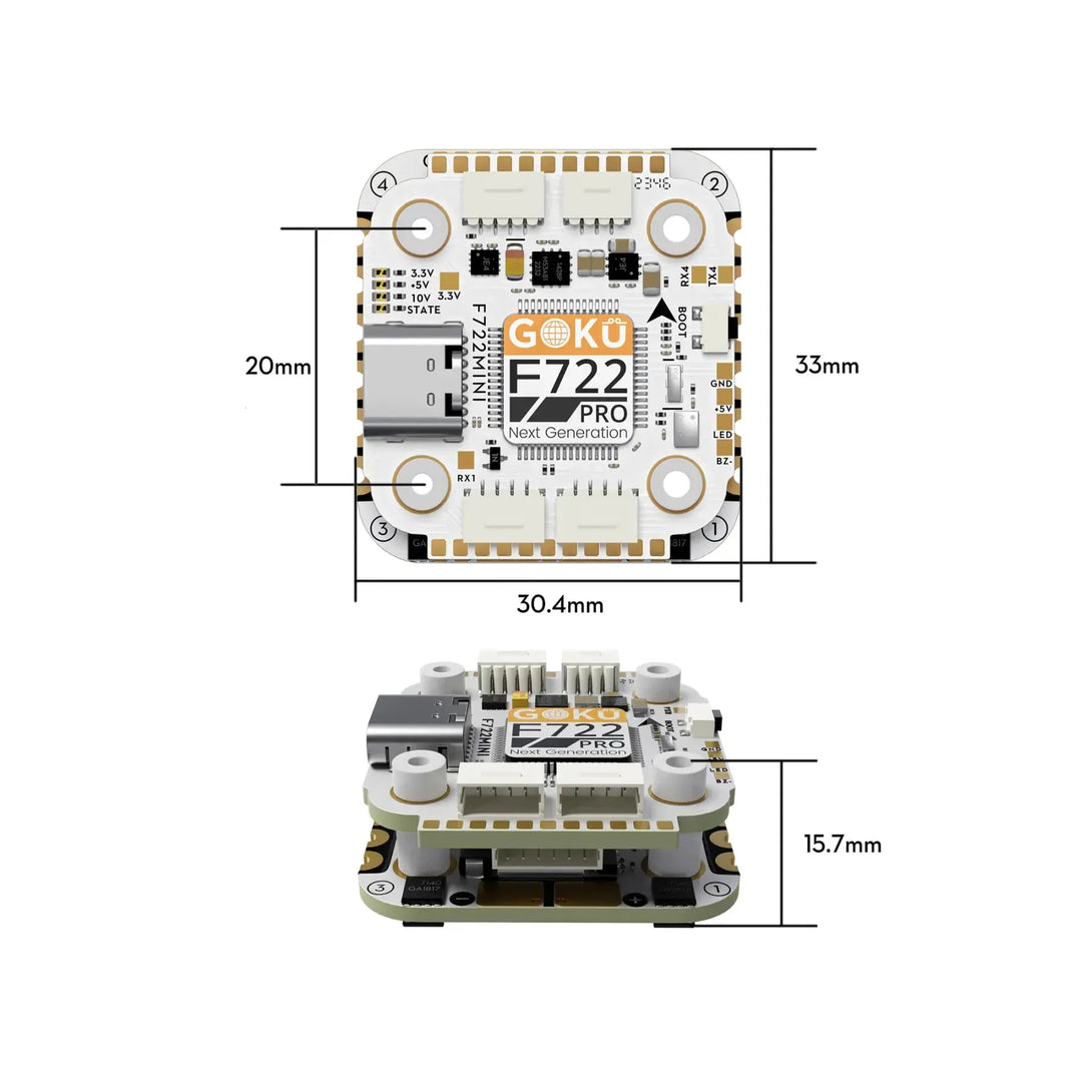 GOKU F722 Pro Mini V2 Stack 20×20 mm, FC STM32F722 + ESC 45 A Flywoo