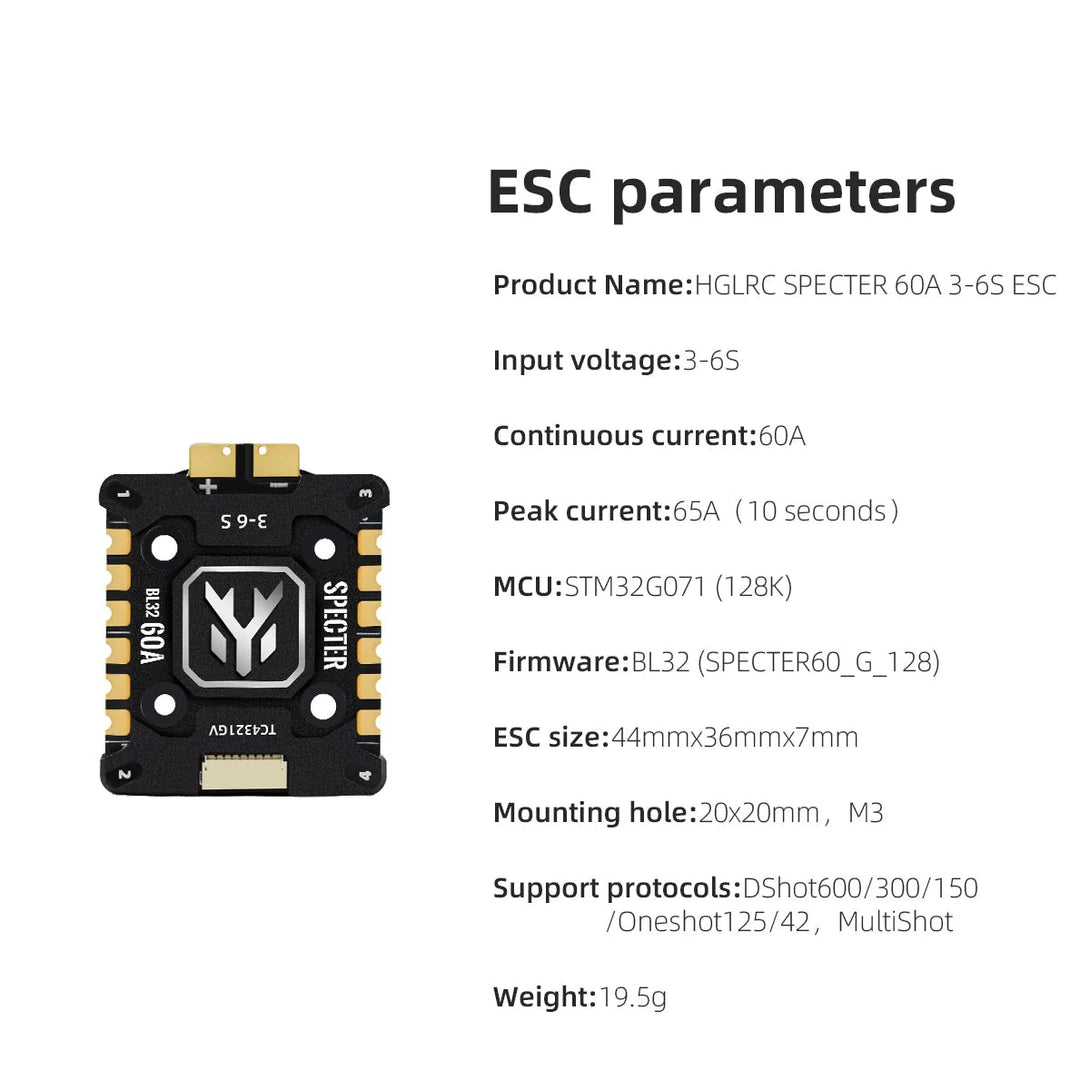 HGLRC Specter 60A 4in1 ESC con dissipatore di calore Drone24Hours