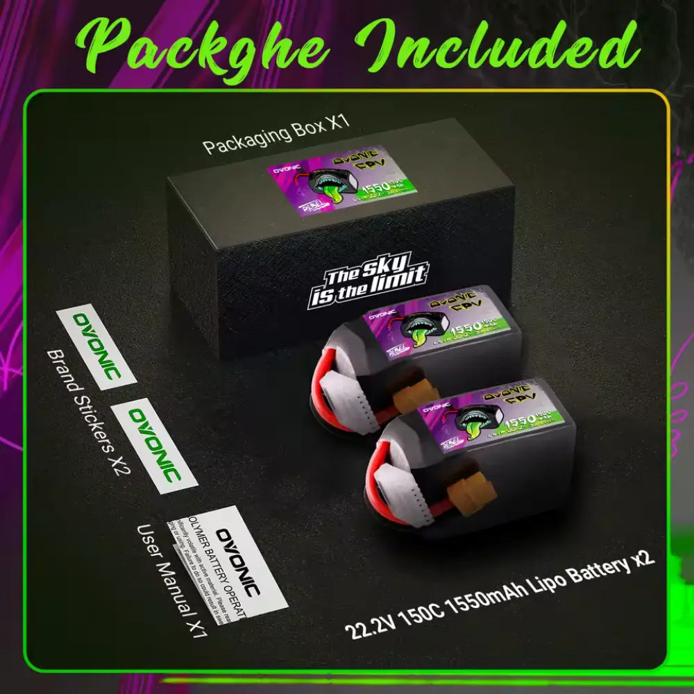 OVONIC 6S 1550mAh 150C 22,2V LiPo – 2 Pezzi ovonic