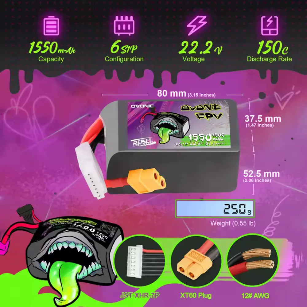 OVONIC 6S 1550mAh 150C 22,2V LiPo – 2 Pezzi ovonic