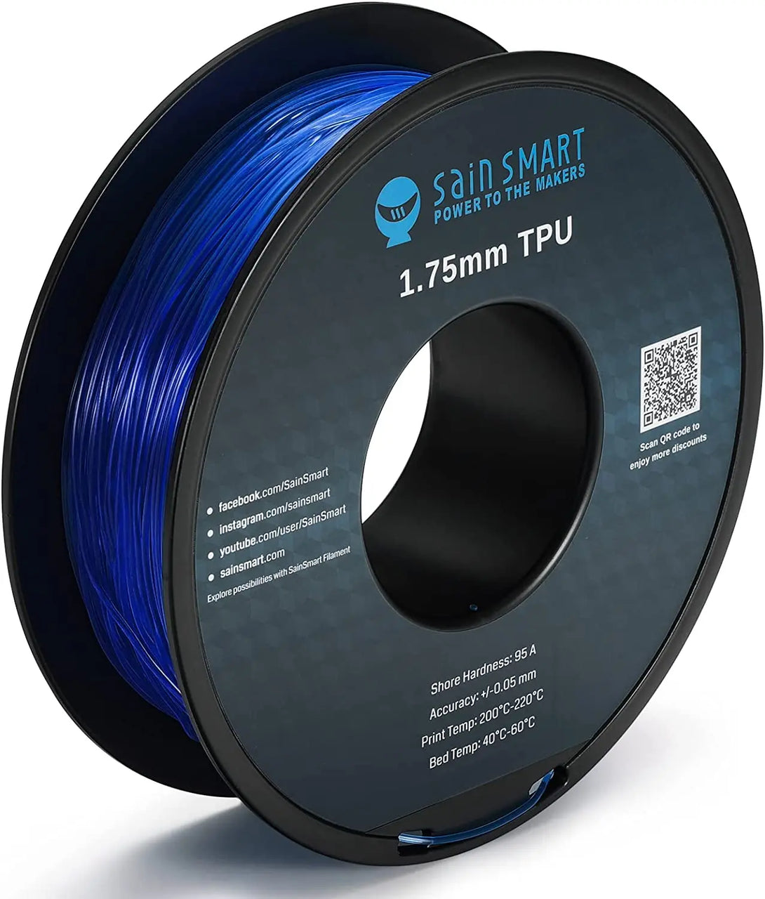 SainSmart filamento di stampa 3D TPU flessibile, 1,75 mm, 0,8 kg, precisione dimensionale +/- 0,05 mm SainSmart