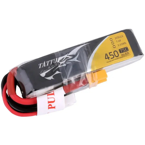 Tattu 450mAh 2S 75C Long pack XT30 Tattu & Gens Ace