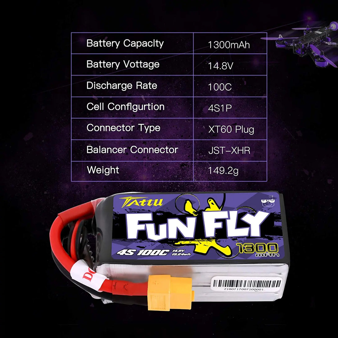 Tattu Funfly 1300mAh 4S 100C 14.8 V XT60 Tattu & Gens Ace