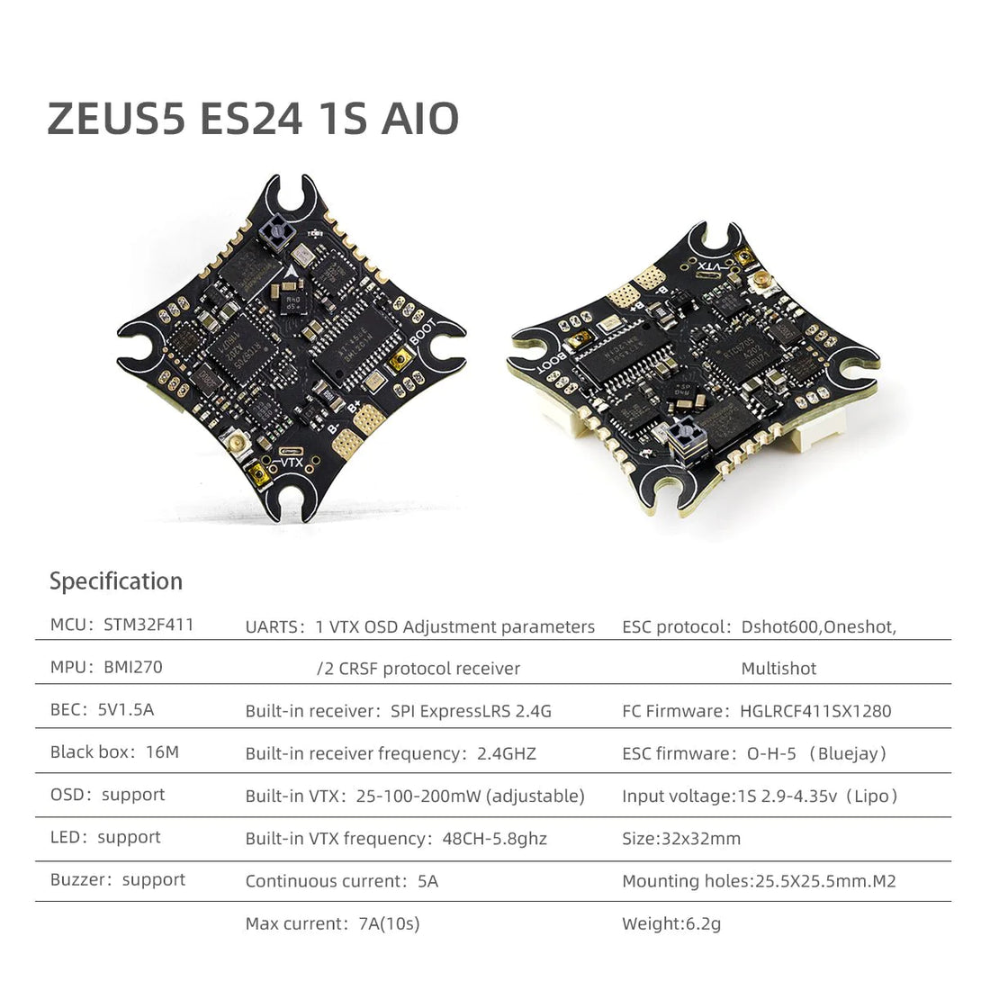 HGLRC ZEUS5 ELRS AIO VTX F411 5A BL_S 5 in 1 FC Drone24Hours